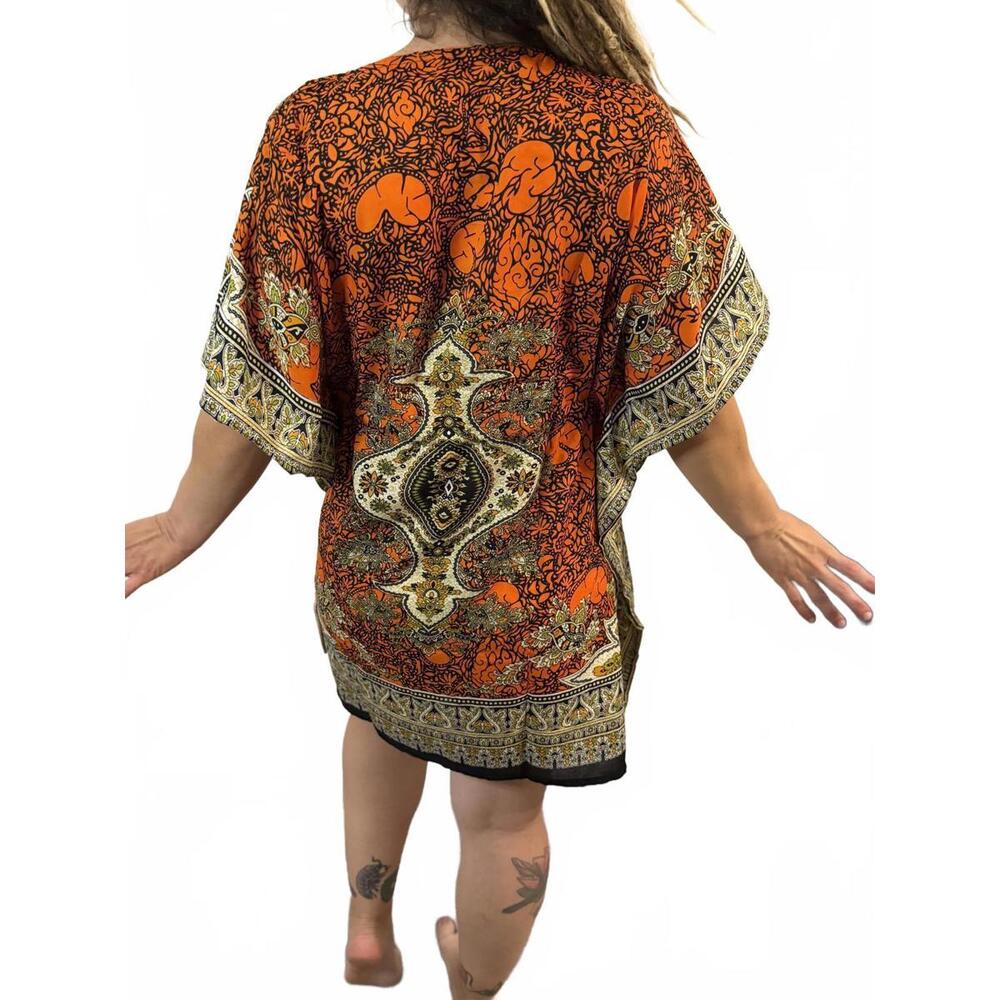 NWT Boho Style Orange and Black Caftan Swim Beach Cover up Dress L XL XXL - Picture 3 of 3